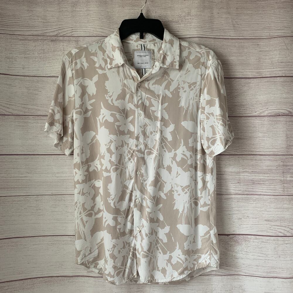 Denim & Flower Ricky Singh Men's Hawiian Floral Button Up Shirt Size S
